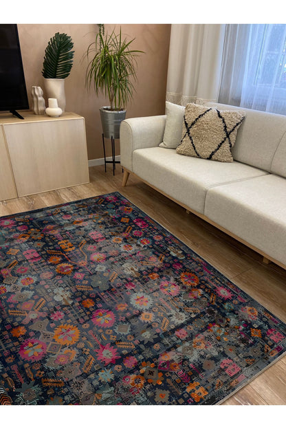 Halı Vagonu 59 Modern Stil Lacivert Halı Ve Kilim Salon Halıs Halı Saçaklı Yıkanabilen Halı
