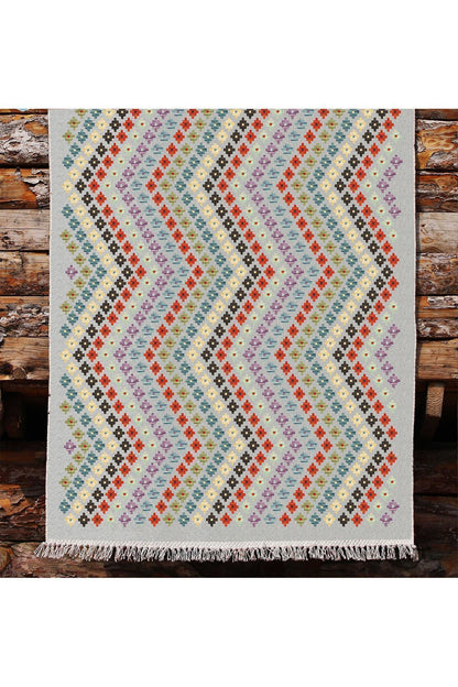 Cotton Kilim 45 Gri Zeminli Geneleksel Motifler Modern Dekoratif Yıkanabilen Dokuma T Kilim