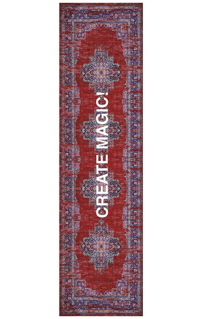 Halı Vagonu 190 Create Magic Yazılı Etnik Vintage Dokuma Taban Halı