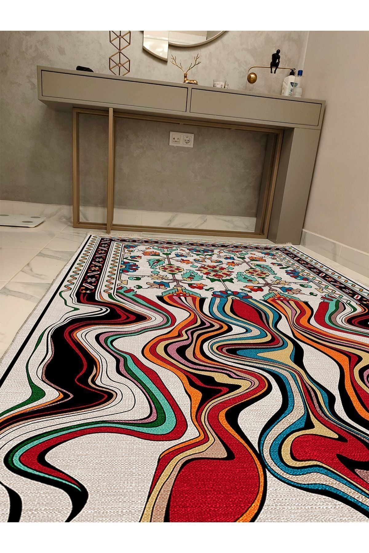 HV  17 Renkli Desenli Çizgili Yıkanabilir Kaymaz Tabanlı Salon Halısı, Koridor Ve Mutfak Halısı