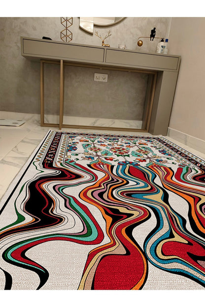 HV  17 Renkli Desenli Çizgili Yıkanabilir Kaymaz Tabanlı Salon Halısı, Koridor Ve Mutfak Halısı