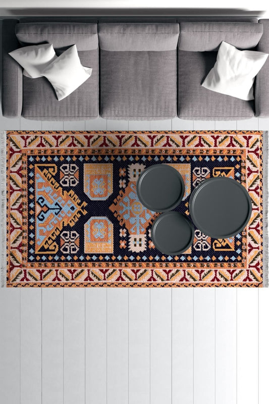 Halı Vagonu Serisi Renkli Kareli Multy Desen Kaymaz Taban Şönil Halı