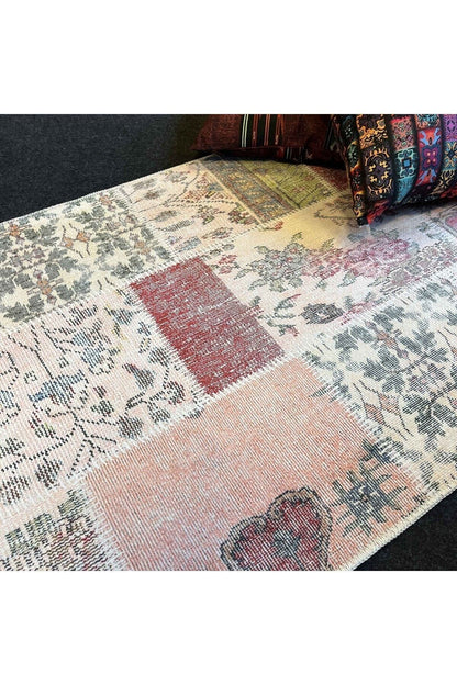 Yumuşak Dokulu Bambu Soft Kilim - Patchwork Saçaklı Dijital Baskı HV-SK-K9
