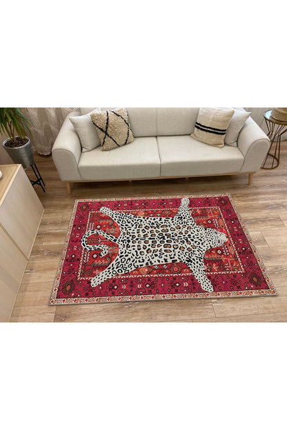 Halı Vagonu 70 Borda Tonlarında Kaplan Figürlü Salon Halısı Saçaklı Yıkanabilen Dekoratif Halı