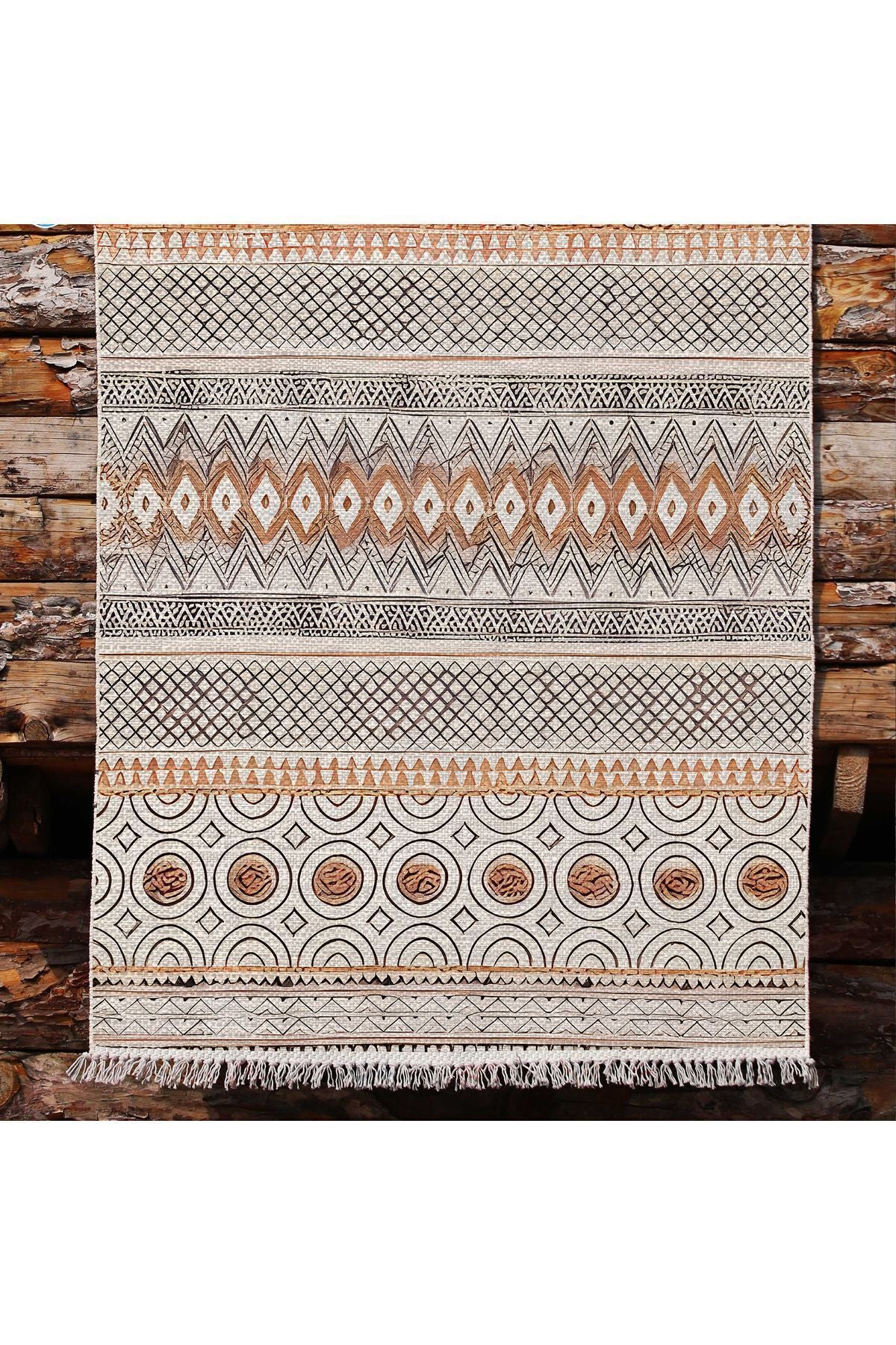 Cotton Kilim67 Multu Iskandinav Motifler Modern Dekoratif Saçaklı Yıkanabilen Dokuma Kilim