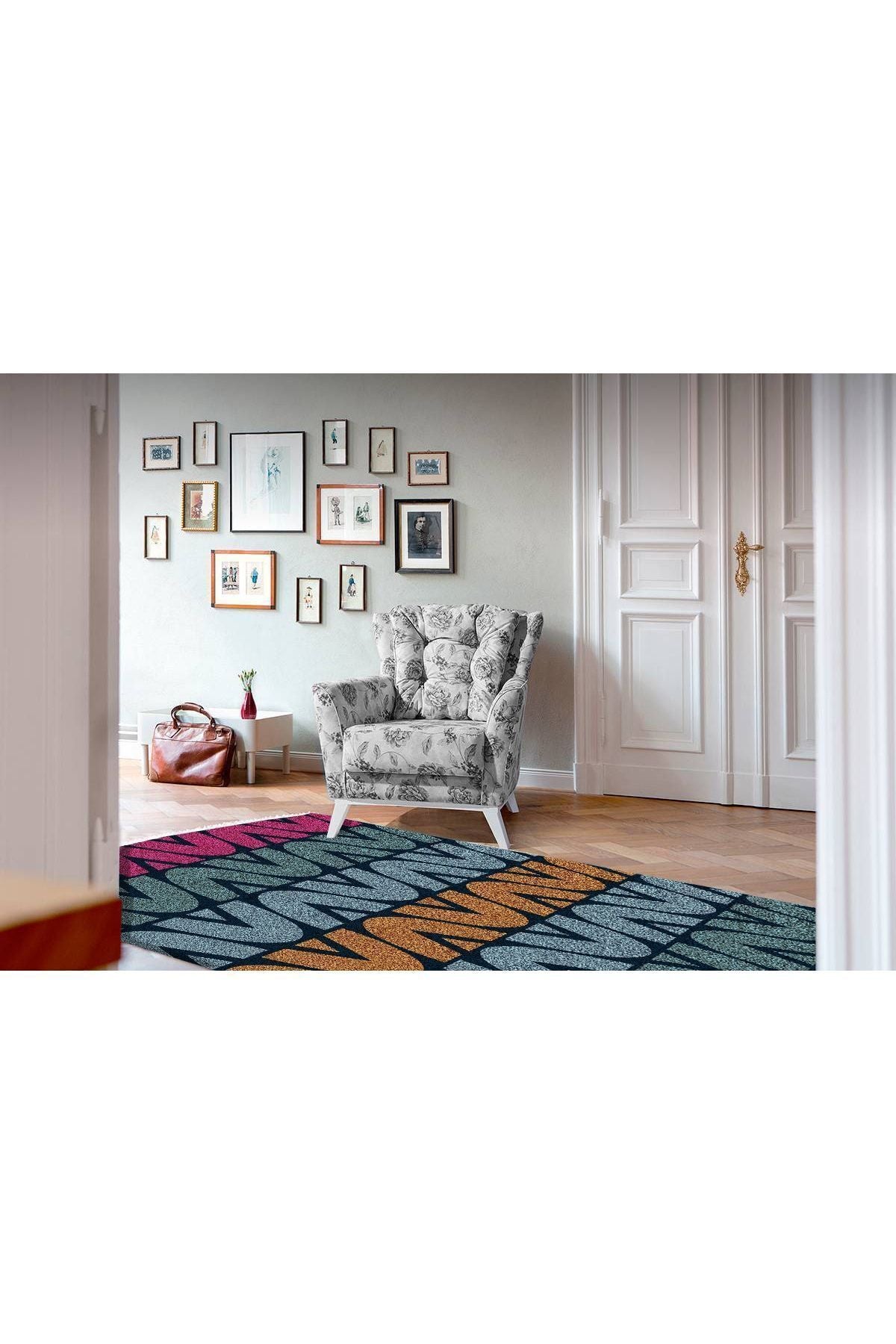 Cotton Serisi Çıtır A Harfli Modern Desenli Dekoratif Dokuma Taban Kilim