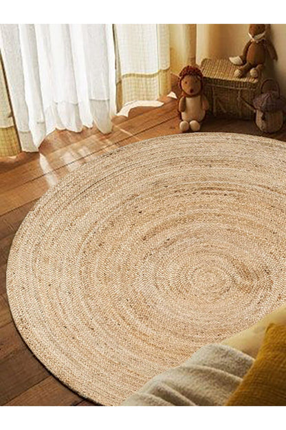 Boho 939 Doğal Hasır Jüt Desenli Örgü Yuvarlak Natural Çift Taraflı Halı