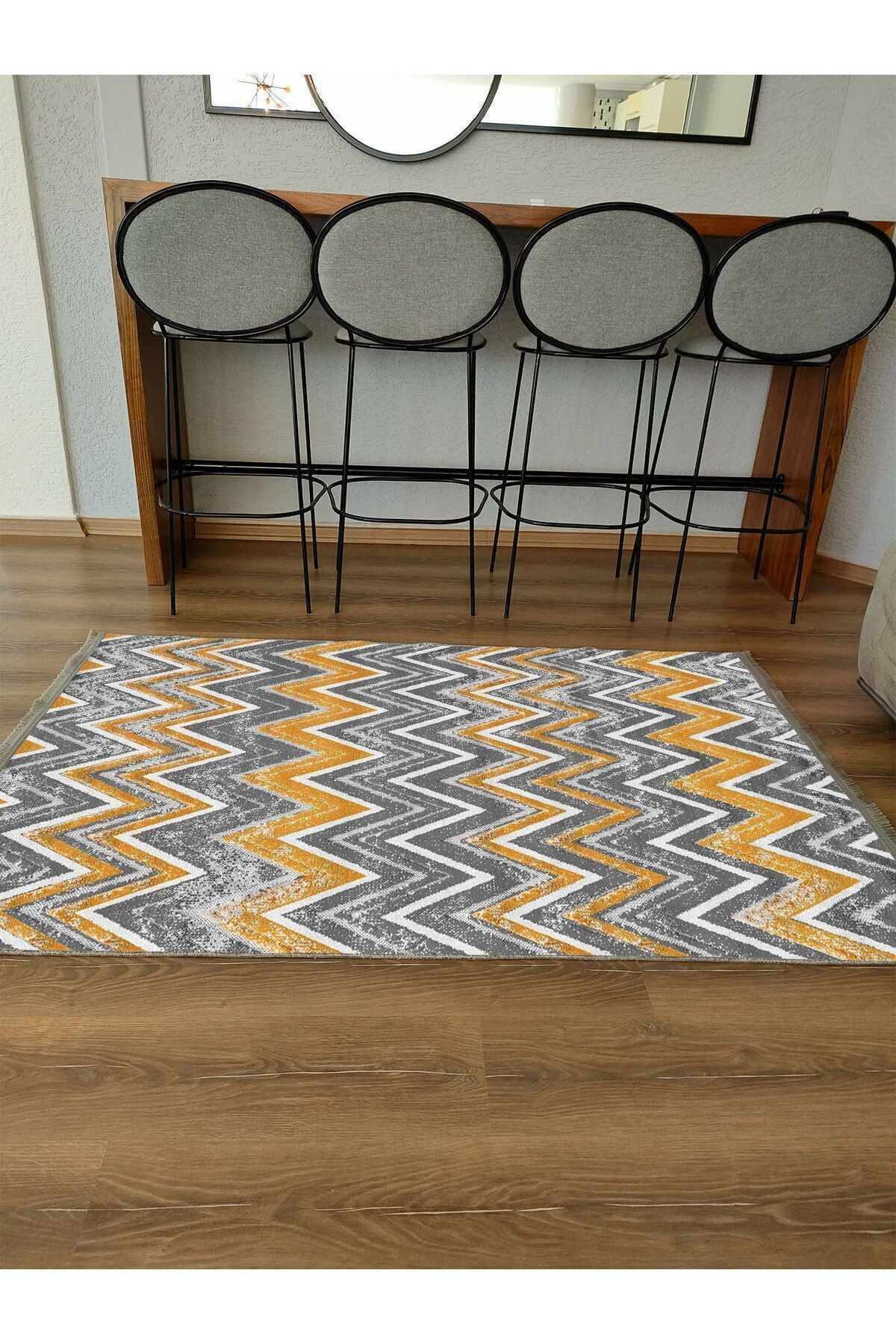 Halı Vagonu 2072 Renkli Çizgili Desenli Yıkanabilir Kaymaz Salon Halısı, Koridor Ve Mutfak Halısı