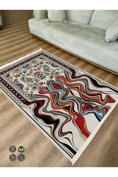 HV  17 Renkli Desenli Çizgili Yıkanabilir Kaymaz Tabanlı Salon Halısı, Koridor Ve Mutfak Halısı