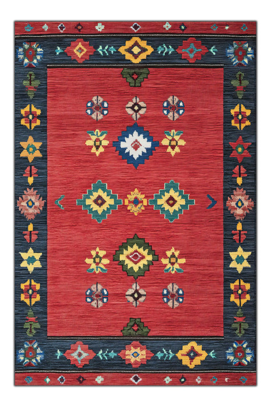 Kırmızı Etnik Desenli Vintage Modern Salon Halısı Mutfak Halısı Yolluk Otantik Halı Halı Vagonu 223