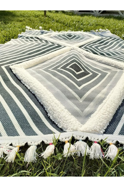 Tafting Kilim Serisi Üzeri Peluşlu Dokuma Taban Dekoratif Kilim