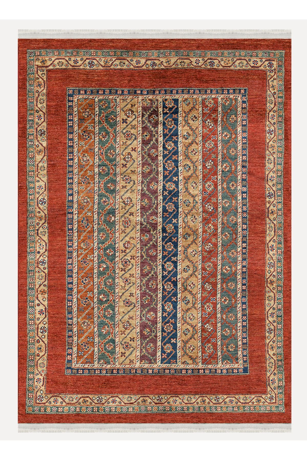 Halı Vagonu Kırmızı Tonlarında Etnik Klasik Eskitme Pamuk  Dokuma Taban Halı 2099