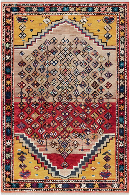 Halı Vagonu109ı Etnik Anadolu Halısı Dekoratif Salon Halısı Saçaklı Yıkanabilen Halı