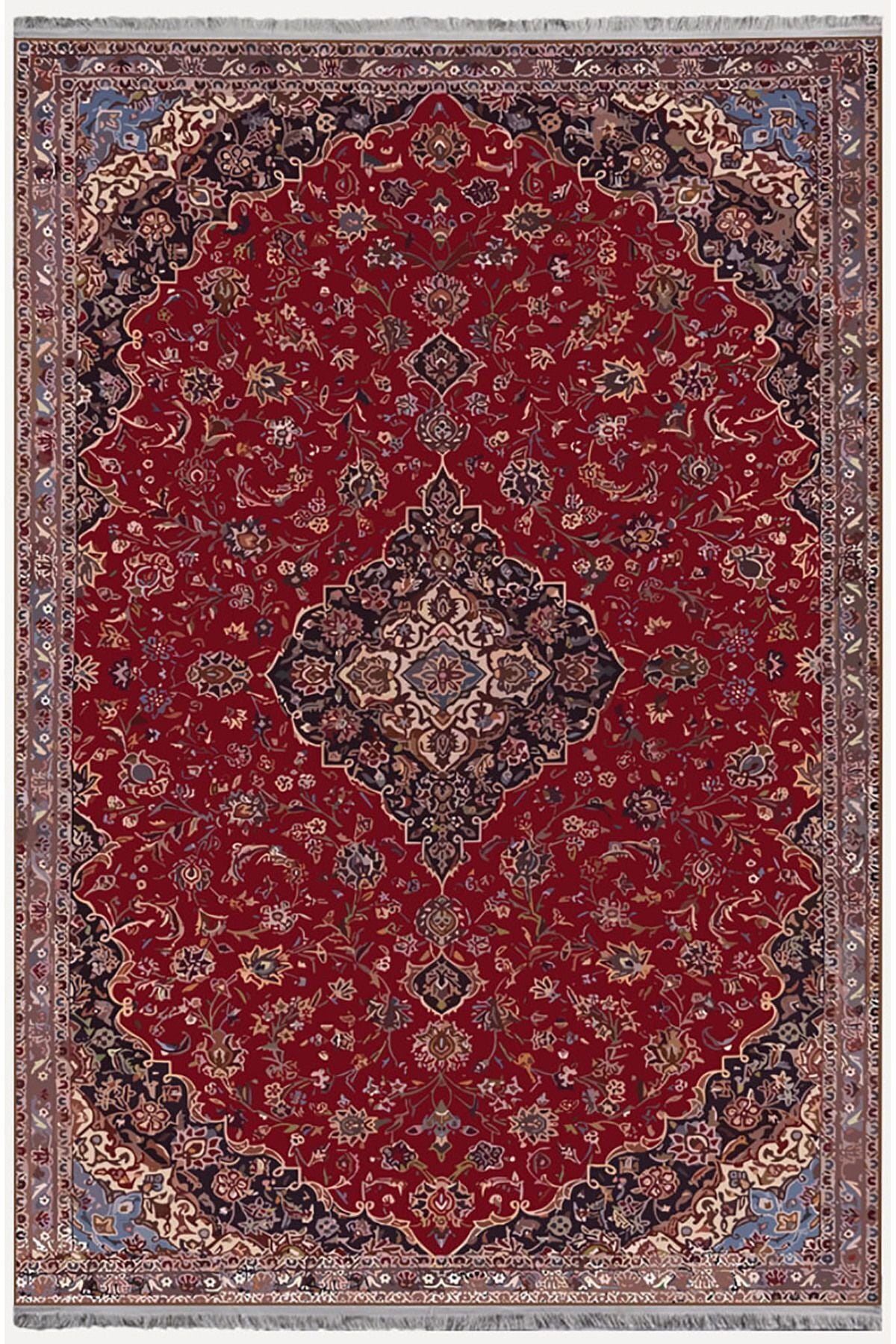 Mars 2167 Bordo Geleneksel Motifli Etnik Desenli Halı Yıkanabilen Dekoratif Halı
