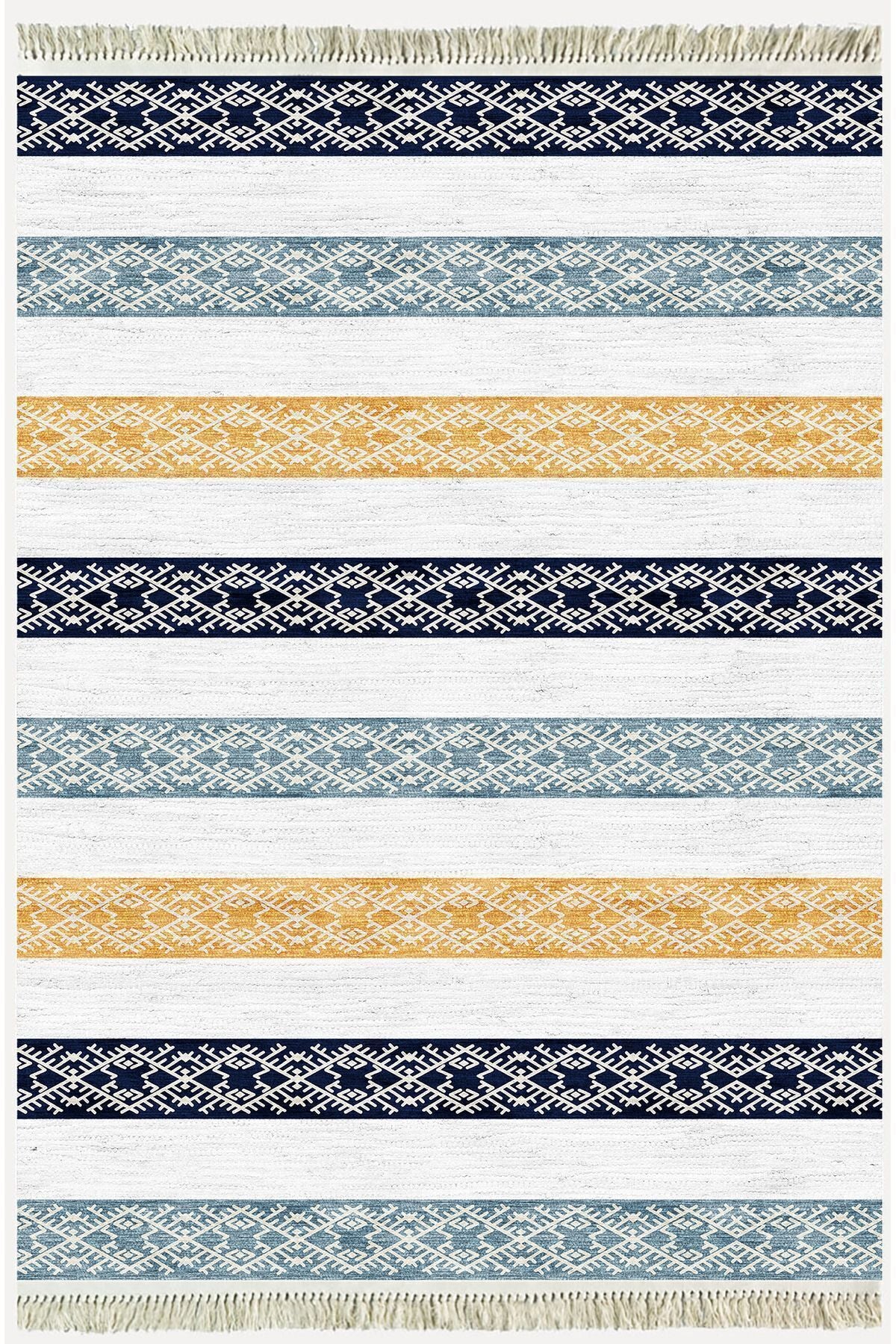 Cotton Kilim 36 Mavi Renklı Modern Desenli Dekoratif Yıkanabilen Dokuma Taban Kilim