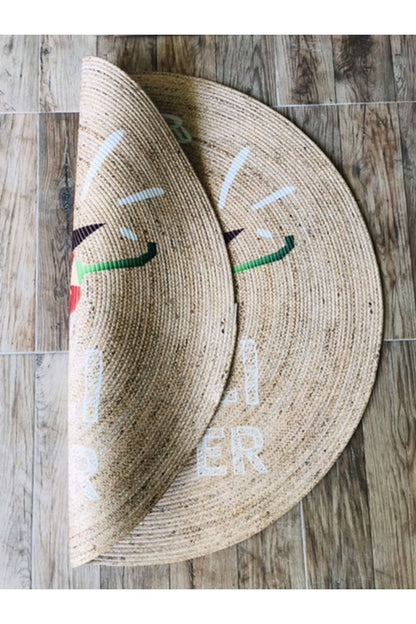 Halı Vagonu Şili Biberi Yuvarlak Jüt Örme Hasır Halı/Kilim HV-JH-07