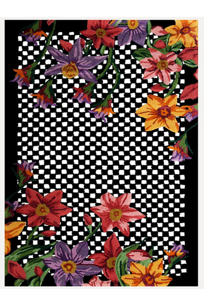 çok renkli siyah üzerine çiçek denli