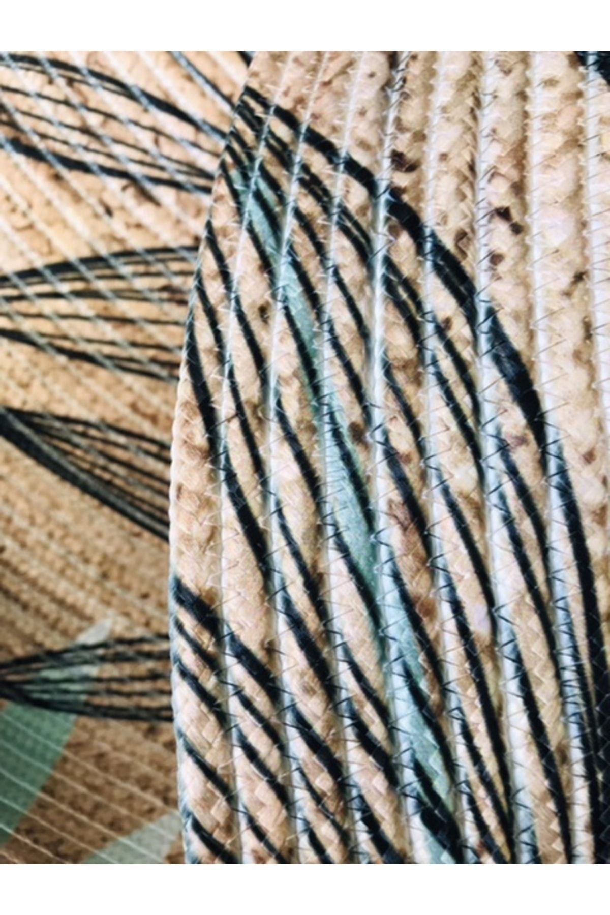 Halı Vagonu Tropikal Yapraklar Yuvarlak Jüt Örme Hasır Halı/Kilim HV-JH-09