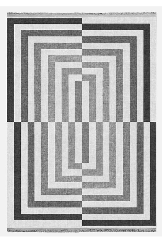 Halı Vagonus 2190 Gri Geometrik Yıkanabilir Kaymaz Tabanlı Salon Halısı, Koridor Ve Mutfak Halısı