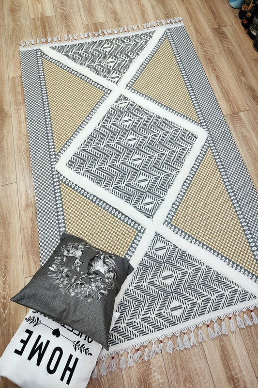 Tafting Kilim Serisi Üzeri Peluşlu Dokuma Taban Dekoratif Kilim