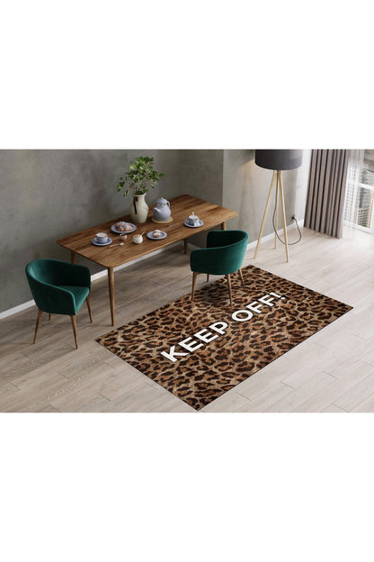 Halı Vagonu 146 Leopar Keep Off Yazılı Modern Dokuma Taban Halı