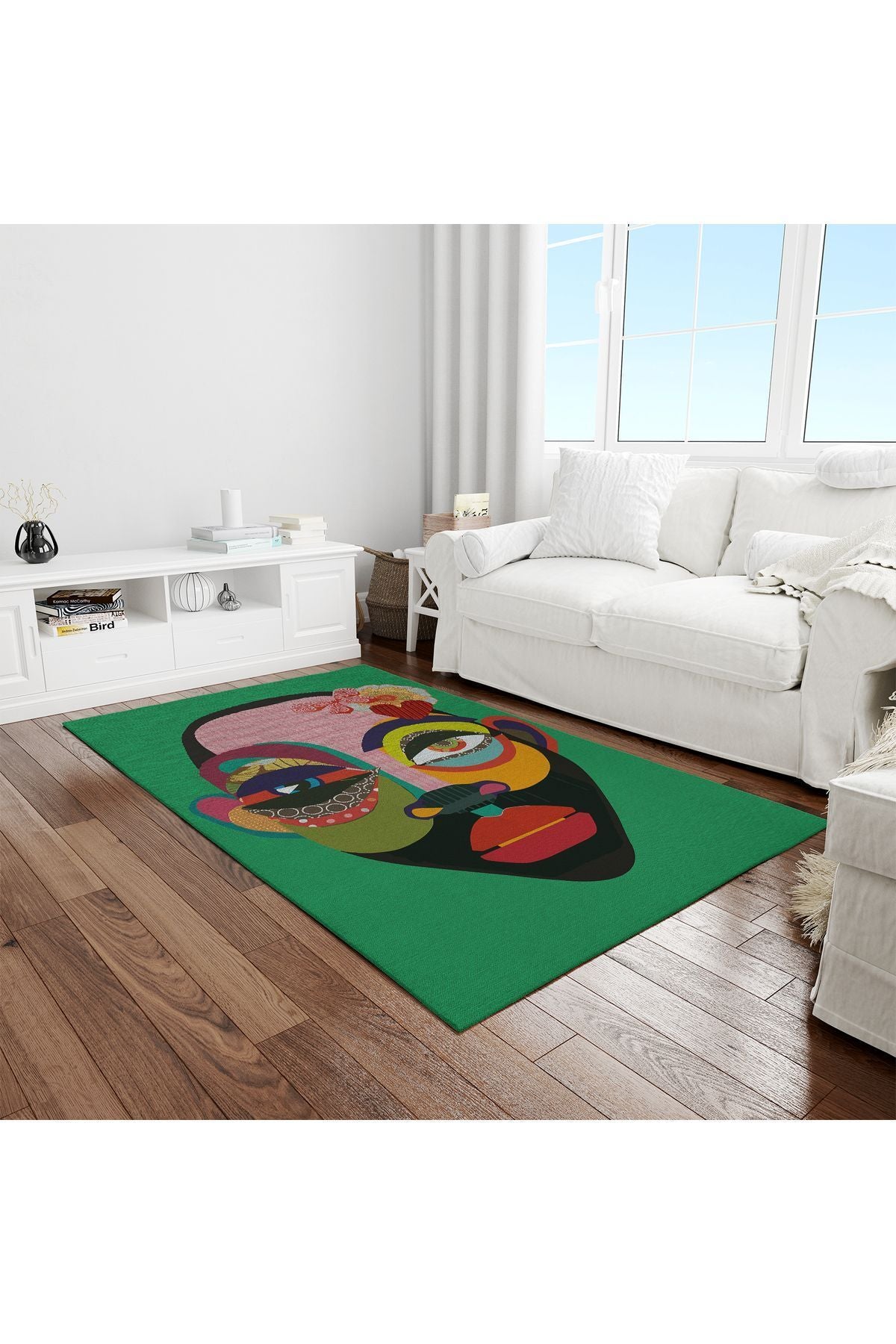 Halı Vagonu 4 Yeşil kadın silüetii  Pamuk  Dokuma Taban Halı