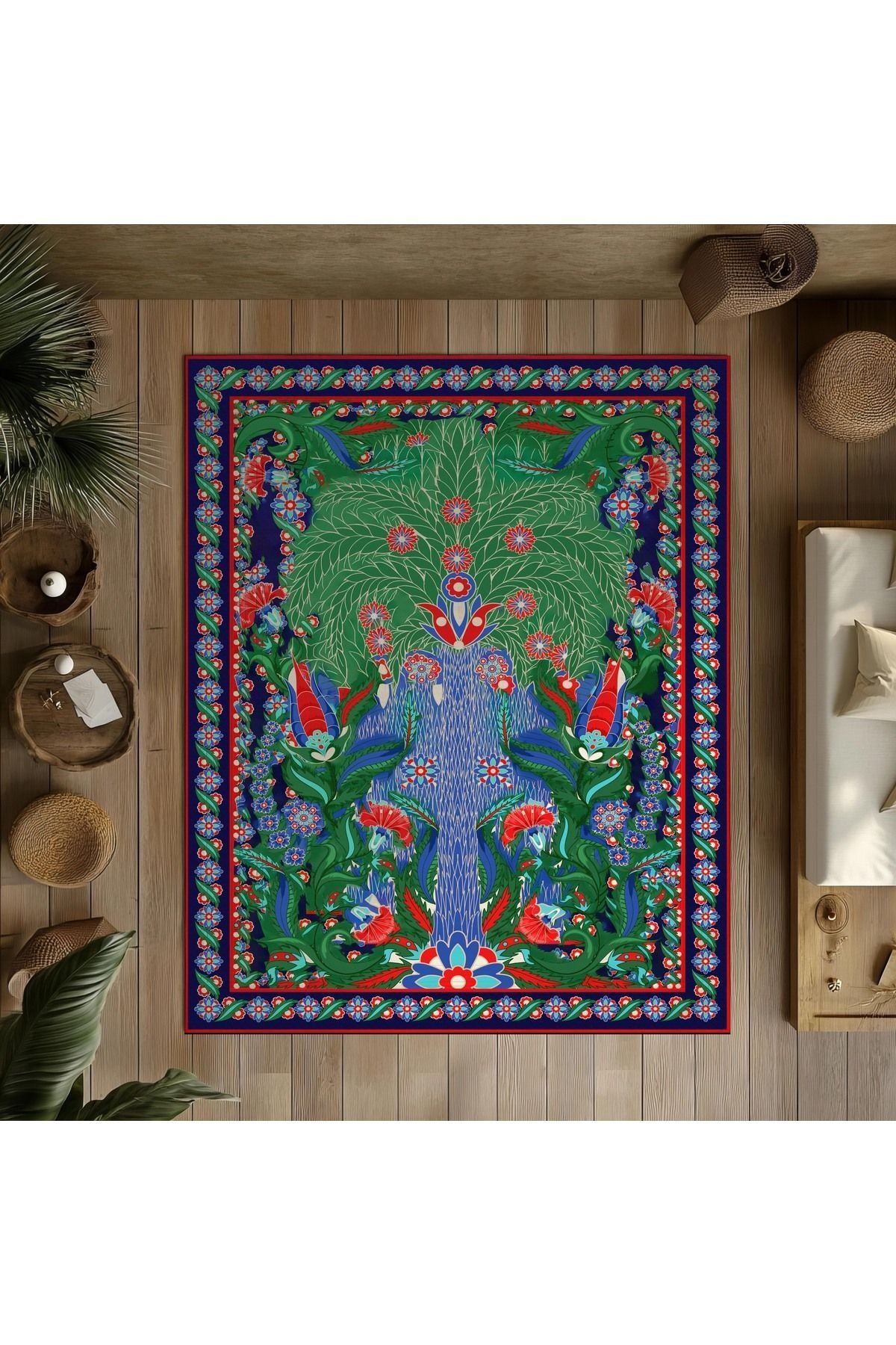 Halı Vagonu 198 Etnik Çini Desen Sanatsal Klasik Dokuma Taban Salon Halısı