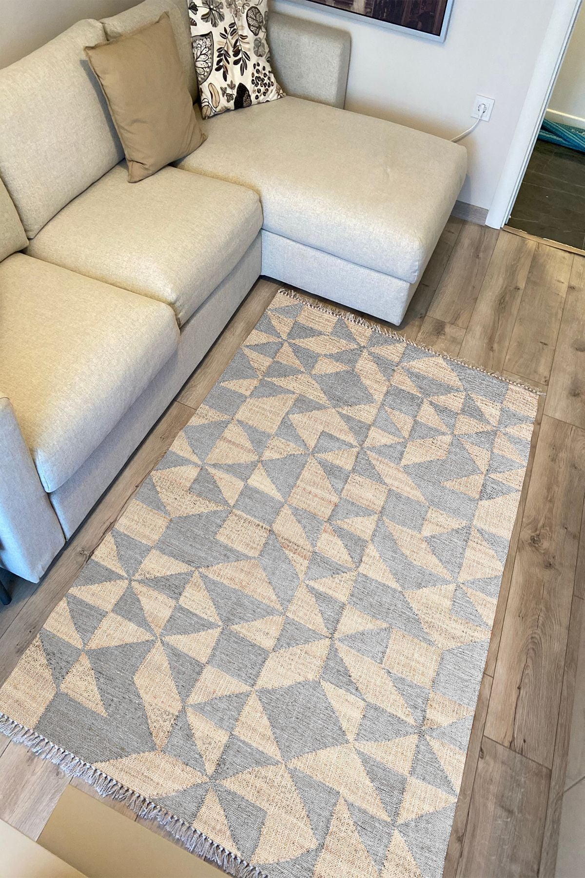 Cotton Kilim 34 Jut Efekli Modern Desenli Dekoratif Yıkanabilen Dokuma Taban Kilim