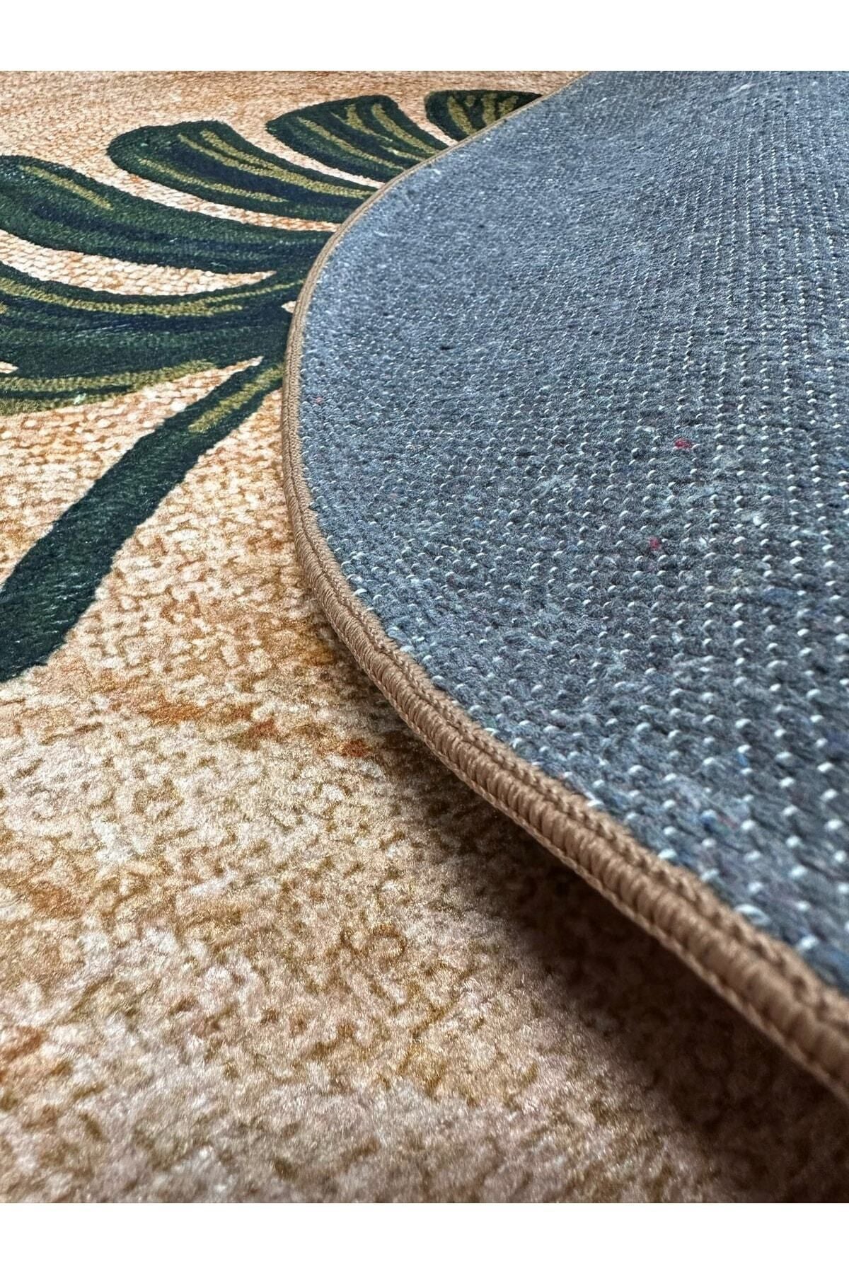 Mars 912 Hasır Jüt Görünümlü Dokuma Yıkanabilir Halı Ve Kilim Pamuk Taban Yeşil Yaprak