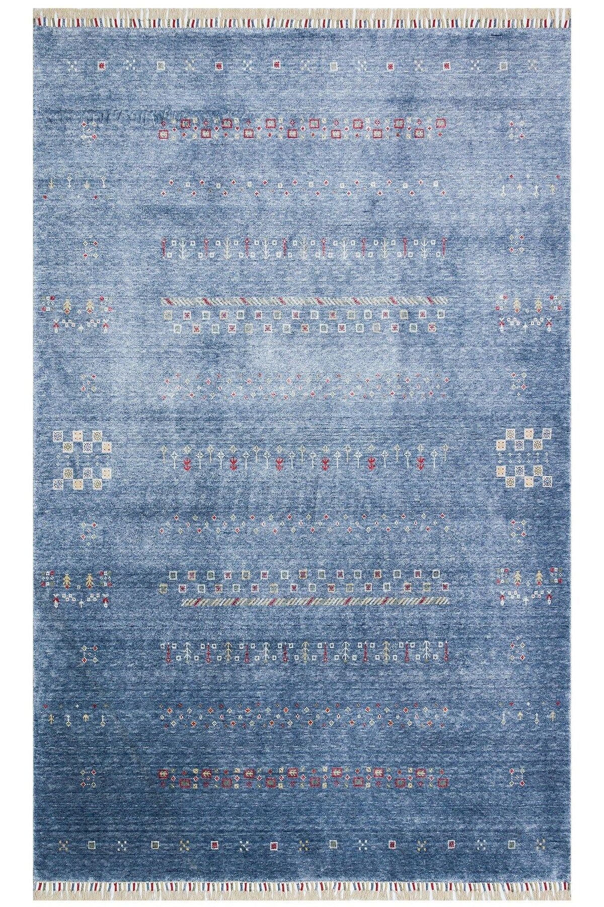 Zara Zr 06 Blue Otantik Desenli El Emeği Ile Özel Tezgahlarda Üretilen Modern Uşak Halısı