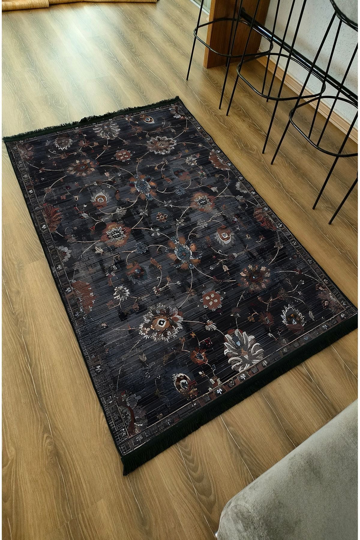 HV  54 Modern Stil Kreatif Siyah Halı Ve Kilim Salon Halısı Saçaklı Yıkanabilen Dekoratif Halı