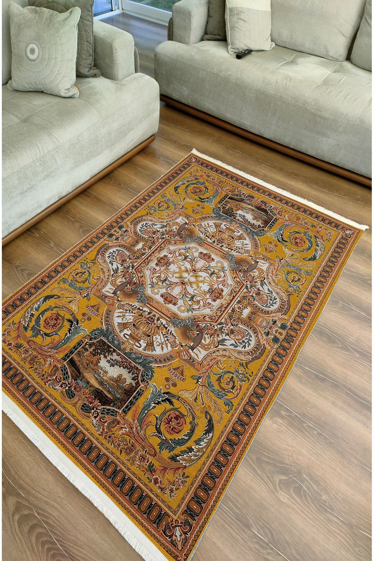 Halı Vagonu 37 Modern Stil Hardal Tonlarında Iskandinav Salon Halısı Yıkanabilen Dekoratif Halı