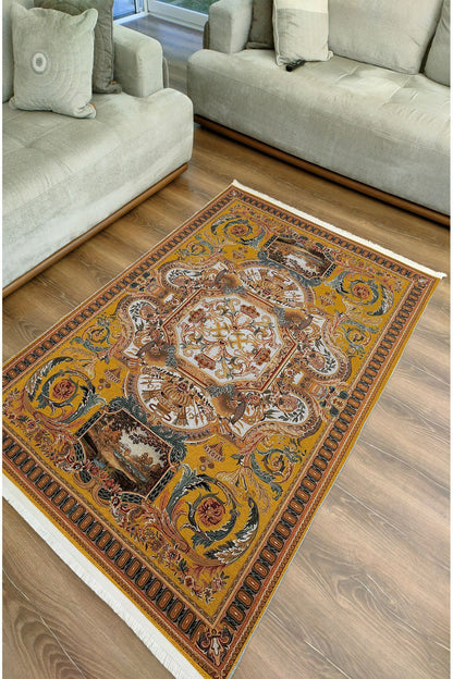 Halı Vagonu 37 Modern Stil Hardal Tonlarında Iskandinav Salon Halısı Yıkanabilen Dekoratif Halı