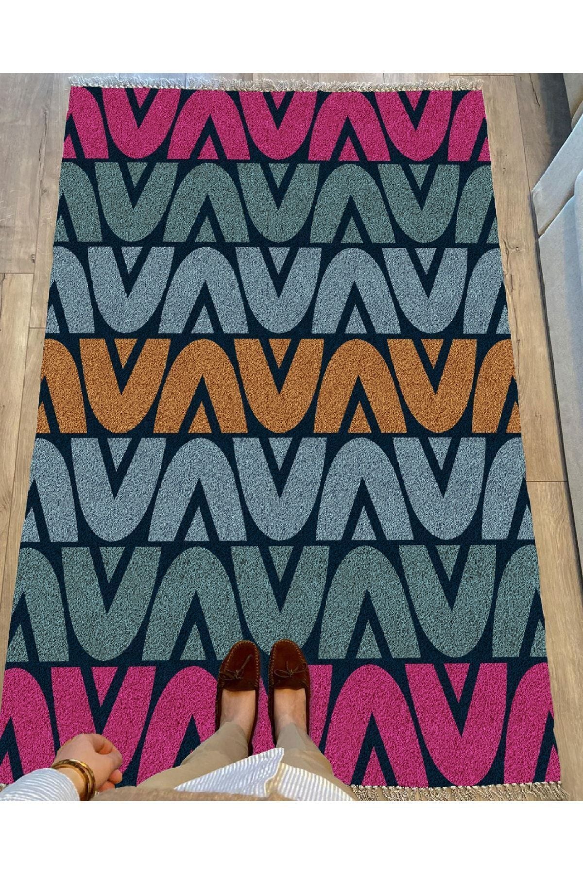 Cotton Serisi Çıtır A Harfli Modern Desenli Dekoratif Dokuma Taban Kilim