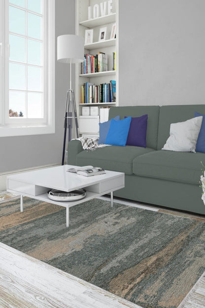 Halı Vagonu Serisi Gri Tonlarında Ağaç Kabuğu Deseni Kaymaz Taban Şönil Halı