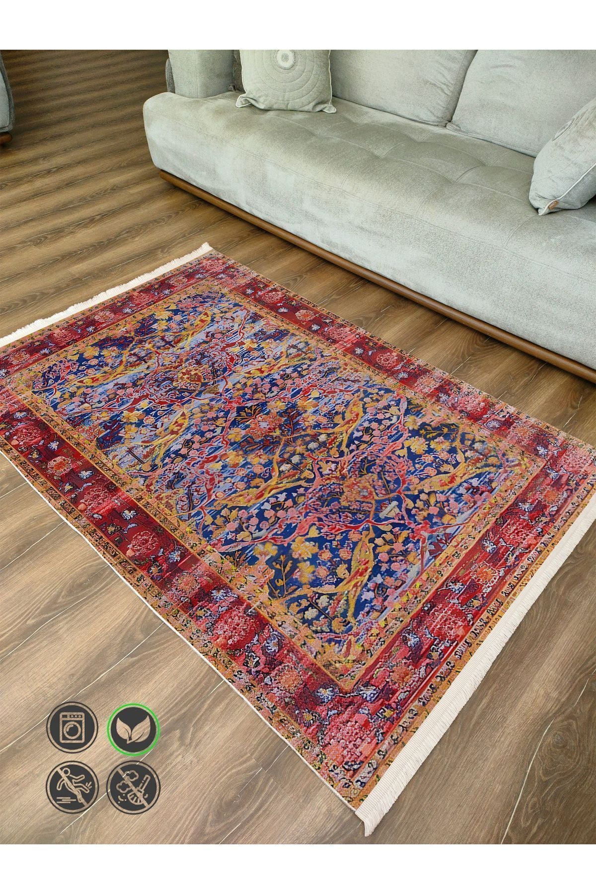 Halı Vagonu 55 Renkli Klasik Desenli Yıkanabilir Kaymaz Salon Halısı, Koridor Ve Mutfak Halısı