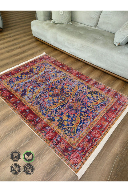 Halı Vagonu 55 Renkli Klasik Desenli Yıkanabilir Kaymaz Salon Halısı, Koridor Ve Mutfak Halısı