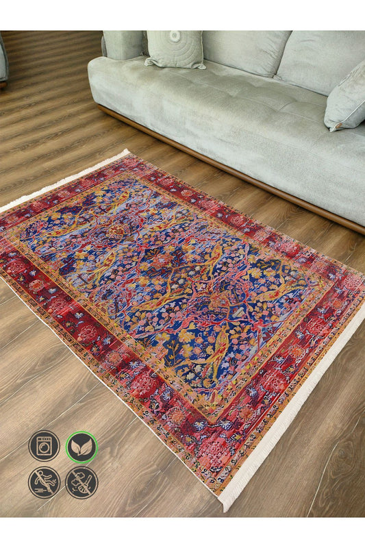 Halı Vagonu 55 Renkli Klasik Desenli Yıkanabilir Kaymaz Salon Halısı, Koridor Ve Mutfak Halısı