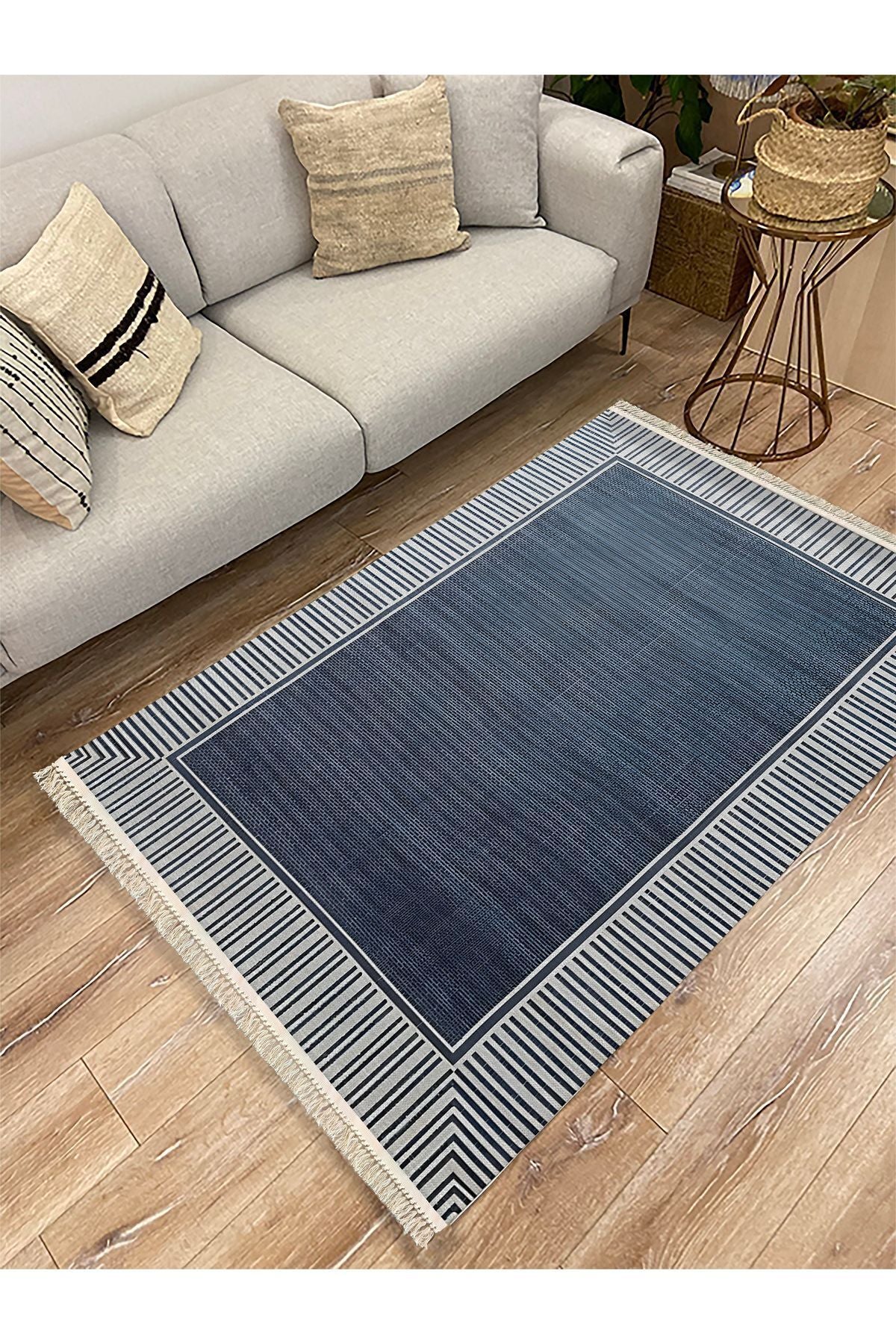 Cotton Kilim 11 Laciver Tonunda Geometrik Desenli Dekoratif Yıkanabilen Dokuma Taban Kilim