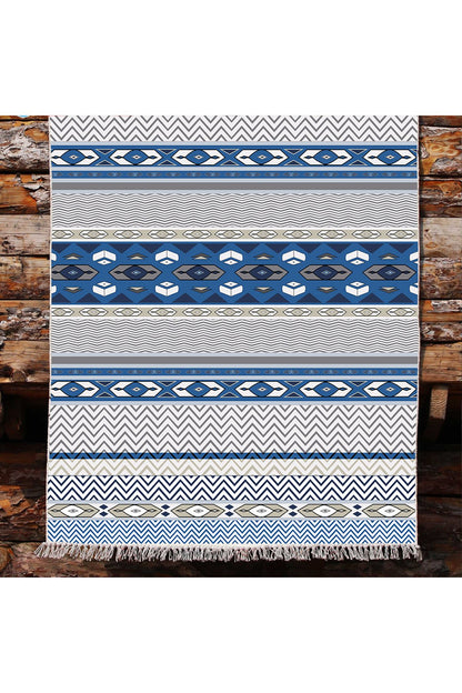 Cotton Kilim 78 Mavi ve beyaz Tonlarında Etnik Bohem Stil Pamuk Taban