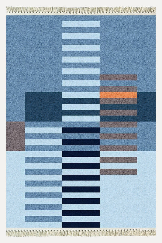 Cotton Kilim 81 Mavi Tonlarında  Etnik Boho Stil Pamuk Taban