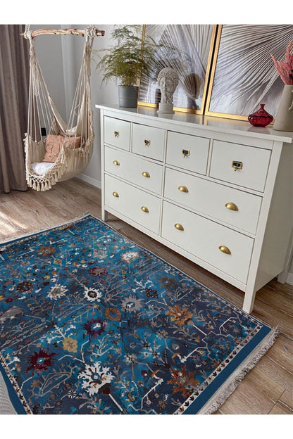 HV s 52 Etnik Desenli Yıkanabilir Kaymaz Tabanlı Halı Kilim