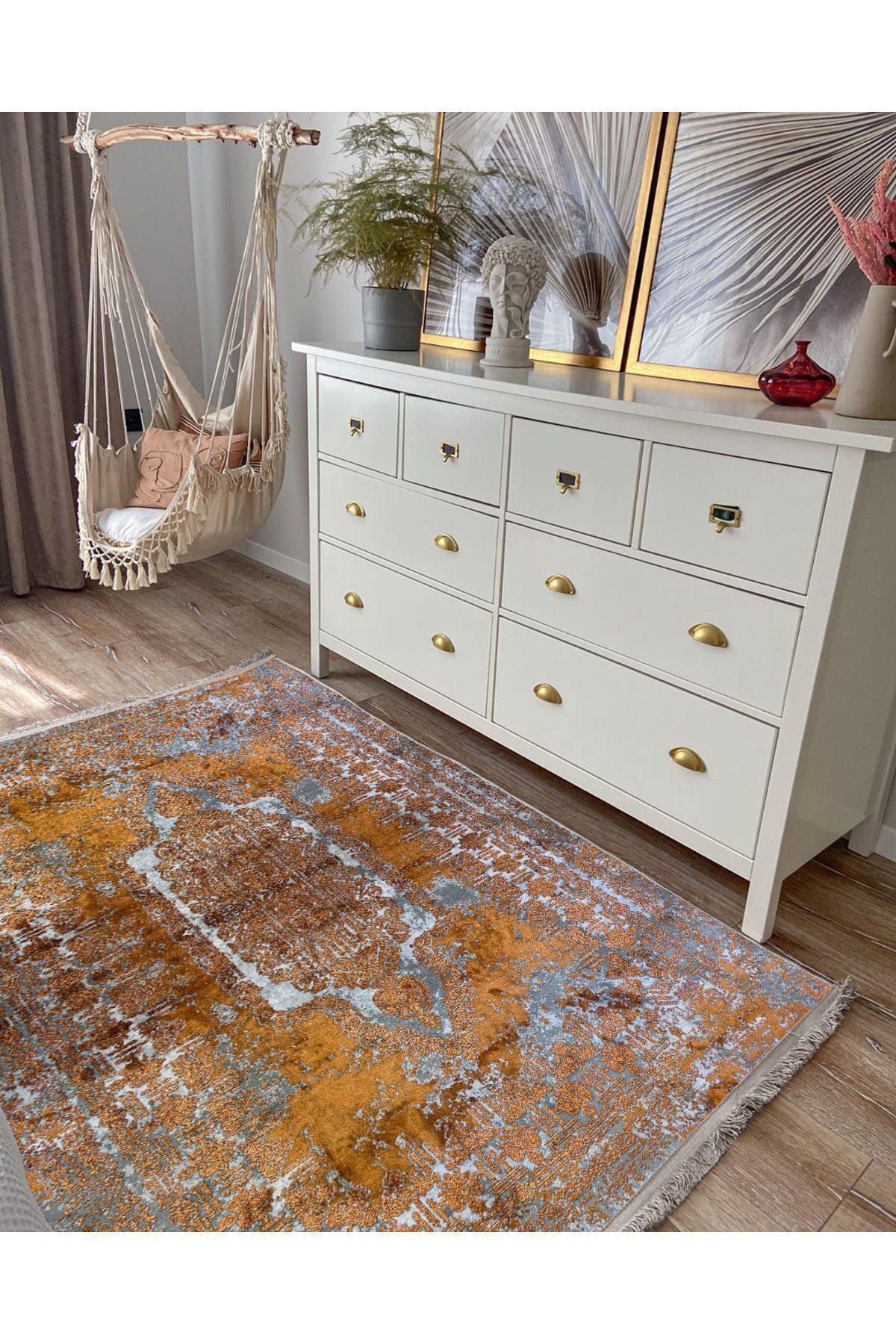 Halı Vagonu 2185 Etnik Desenli Yıkanabilir Kaymaz Tabanlı Salon Halısı, Koridor Ve Mutfak Halısı