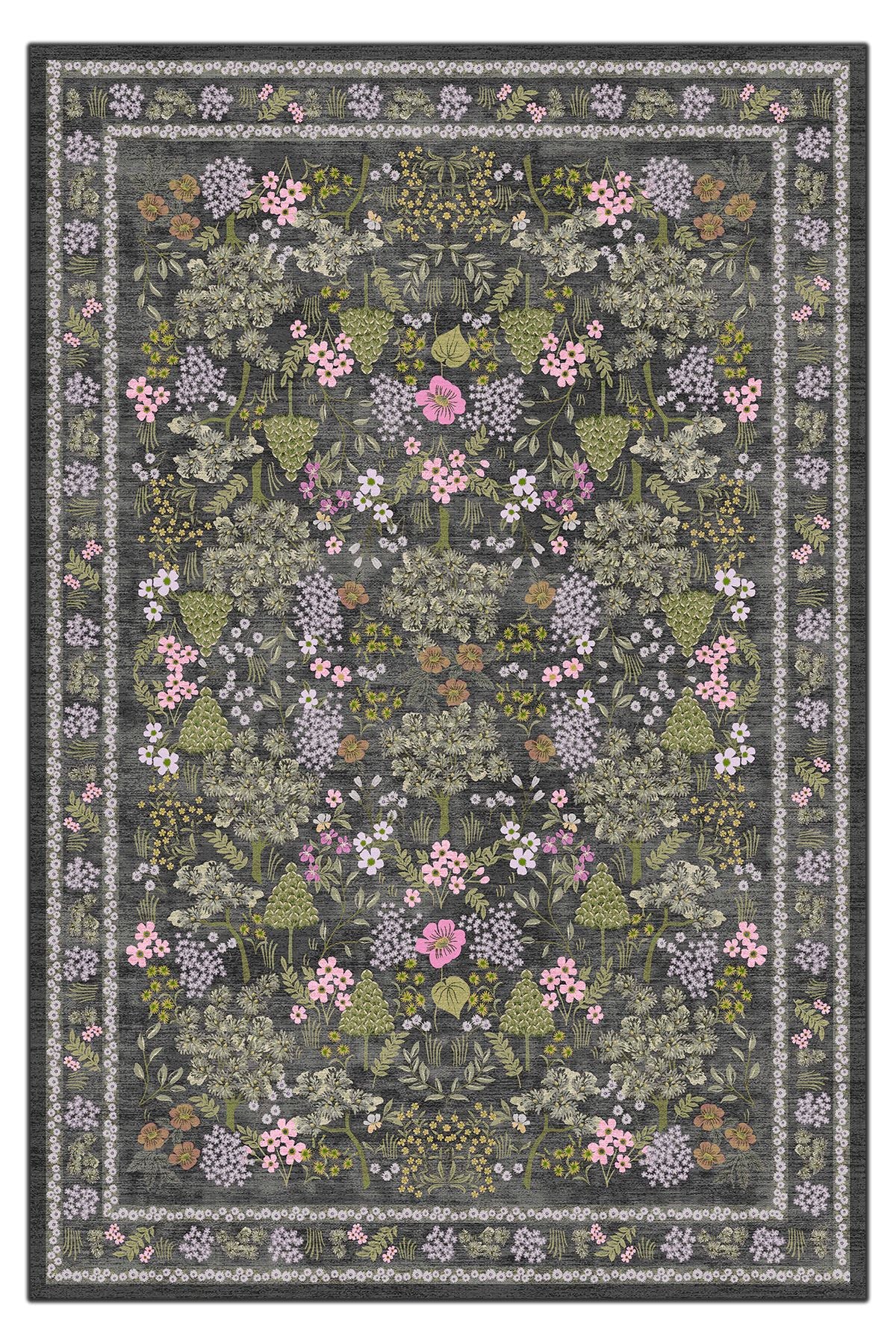 Halı Vagonu 188 Haki Pembe Tonlarda Çiçeksi Pastel Modern Dokuma Taban Halı