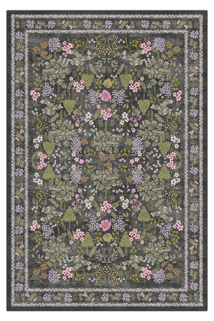 Halı Vagonu 188 Haki Pembe Tonlarda Çiçeksi Pastel Modern Dokuma Taban Halı