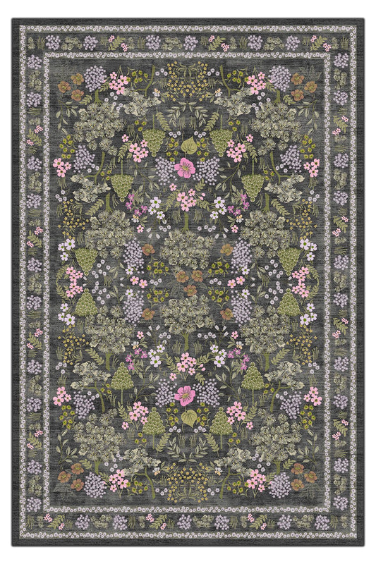 Halı Vagonu 188 Haki Pembe Tonlarda Çiçeksi Pastel Modern Dokuma Taban Halı