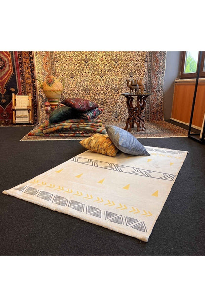 Yumuşak Dokulu Bambu Soft Kilim - İskandinav Saçaklı Dijital Baskı HV-SK-202