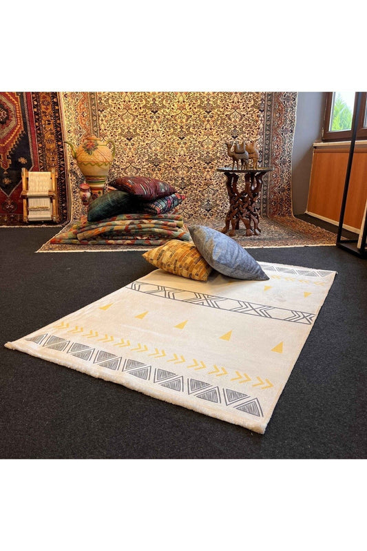 Yumuşak Dokulu Bambu Soft Kilim - İskandinav Saçaklı Dijital Baskı HV-SK-202
