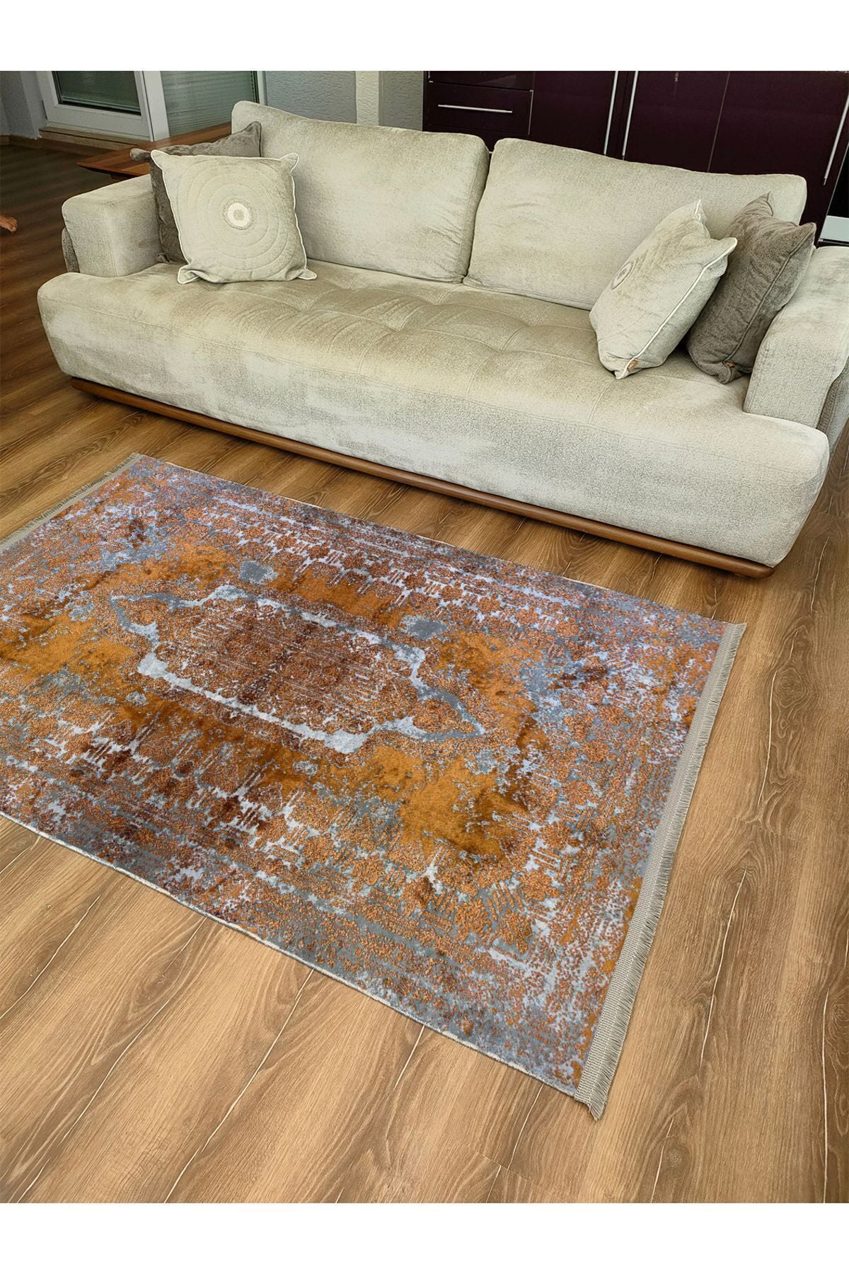 Halı Vagonu 2185 Etnik Desenli Yıkanabilir Kaymaz Tabanlı Salon Halısı, Koridor Ve Mutfak Halısı