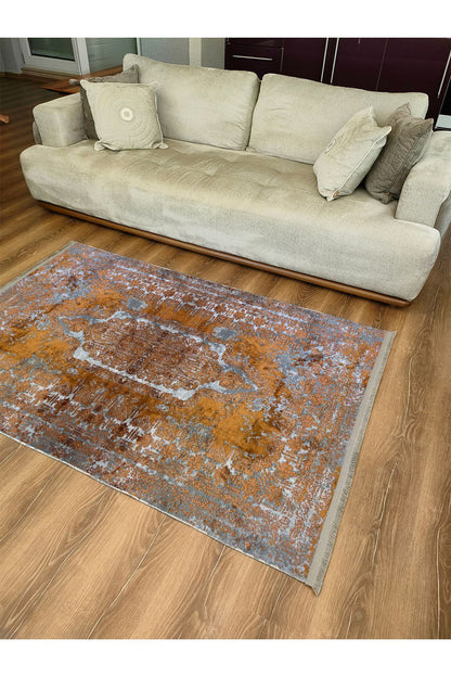 Halı Vagonu 2185 Etnik Desenli Yıkanabilir Kaymaz Tabanlı Salon Halısı, Koridor Ve Mutfak Halısı